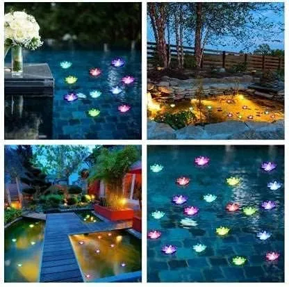 Surako collections Water Floating Smokeless Candles & Lotus Flowers Sensor Led Tea Light for Outdoor Indoor Pool, Glass Bowl Festival Decoration (Pack of 1) (3)