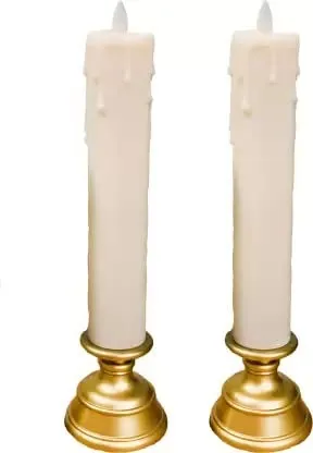 The Decor Affair LED Candle Pillar Set - 27cm Height, Real Wax Finish, Flameless Flickering Technology, White and Orange, Pack of 2 - Enhance Your Space with Warm and Safe Candlelight