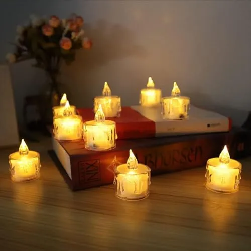 The Decor Affair Set of 24 Flameless Electric Candles: Create a World of Magic with Flickering Tea Lights Featuring a Realistic Candlelight Effect