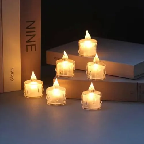 The Decor Affair Set of 24 Flameless Electric Candles: Create a World of Magic with Flickering Tea Lights Featuring a Realistic Candlelight Effect