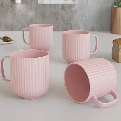 The Earth Store Microwave Safe Pastel Fringe Pink Coffee Mug Set of 4 Ceramic Milk Mug with Handle Best Gift to Friends, Anniversary