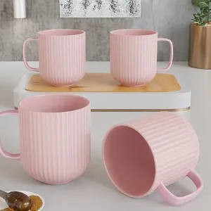 The Earth Store Microwave Safe Pastel Fringe Pink Coffee Mug Set of 4 Ceramic Milk Mug with Handle Best Gift to Friends, Anniversary