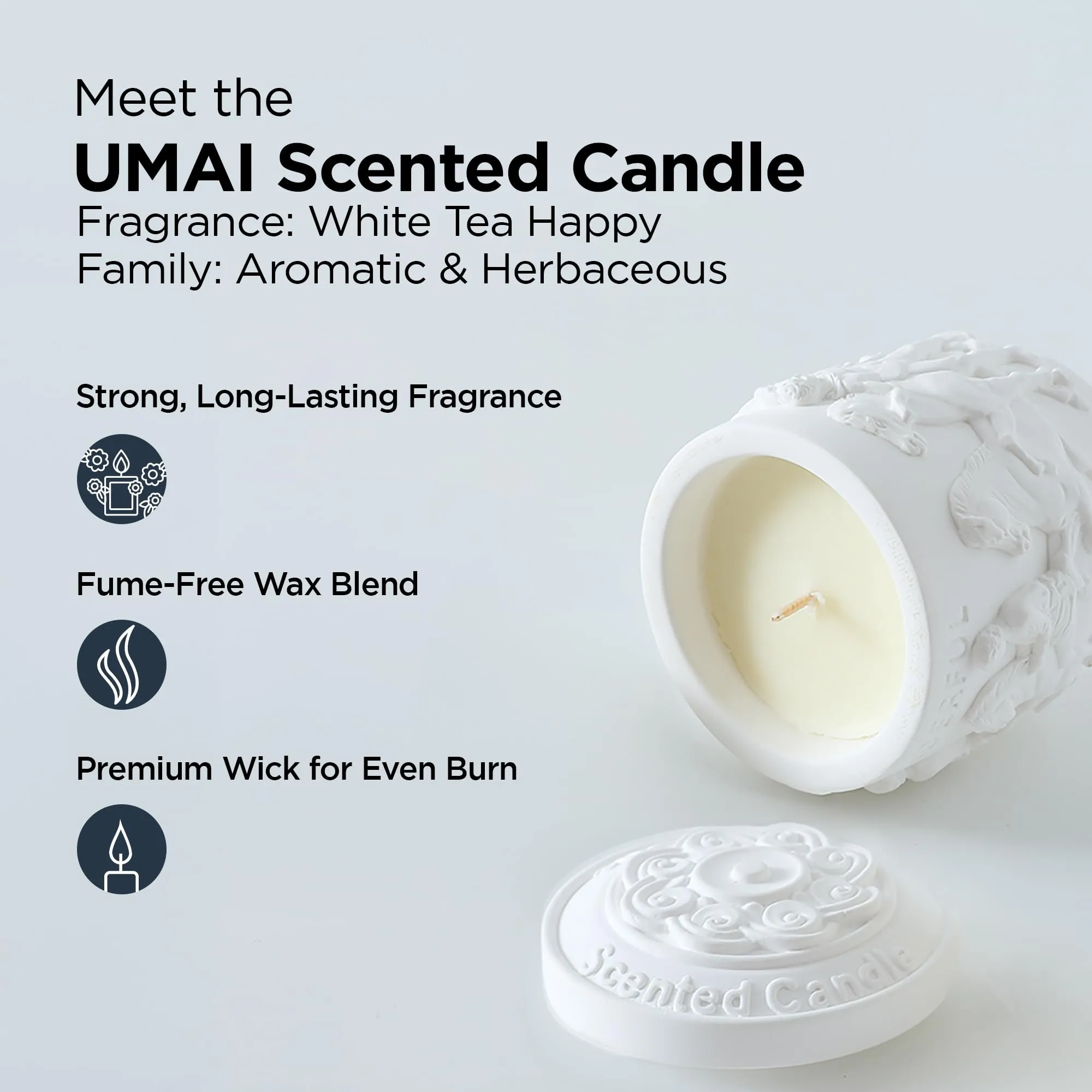 UMAI Scented Candles for Gifting | 25 Hrs Burn Time | Aromatherapy Soy Wax Candles for Home Decor Fragrance | White Tea Happy Aroma Romantic Scented Candles for Bedroom| Aesthetic Candles for Home