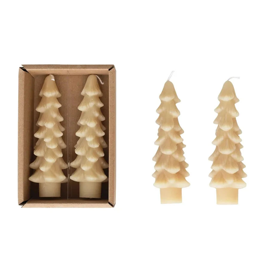 Unscented Tree Shaped Taper Candles Set Cream