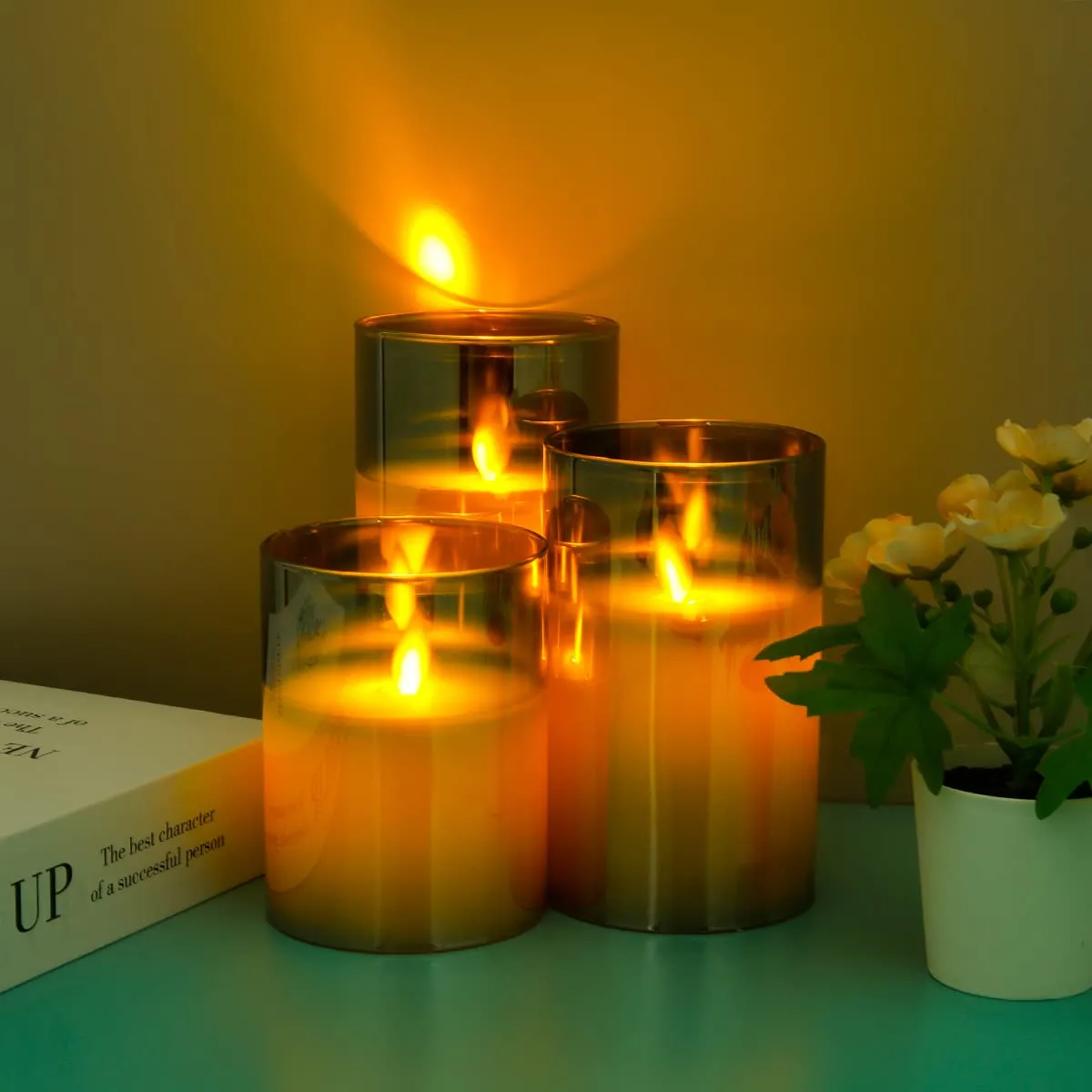 Urbane Home LED Candles for Home Decoration|Battey Operated|Flameless Yellow Light|Safe & Easy to Maintain|Diwali Lights for Home Decoration|Pack of 3|B0-004D|Gray