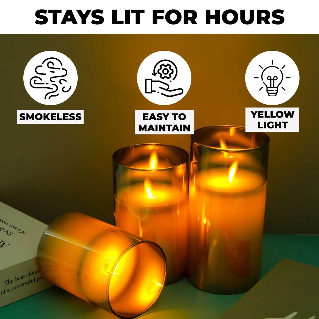 Urbane Home LED Candles for Home Decoration|Battey Operated|Flameless Yellow Light|Safe & Easy to Maintain|Diwali Lights for Home Decoration|Pack of 3|B0-004D|Gray