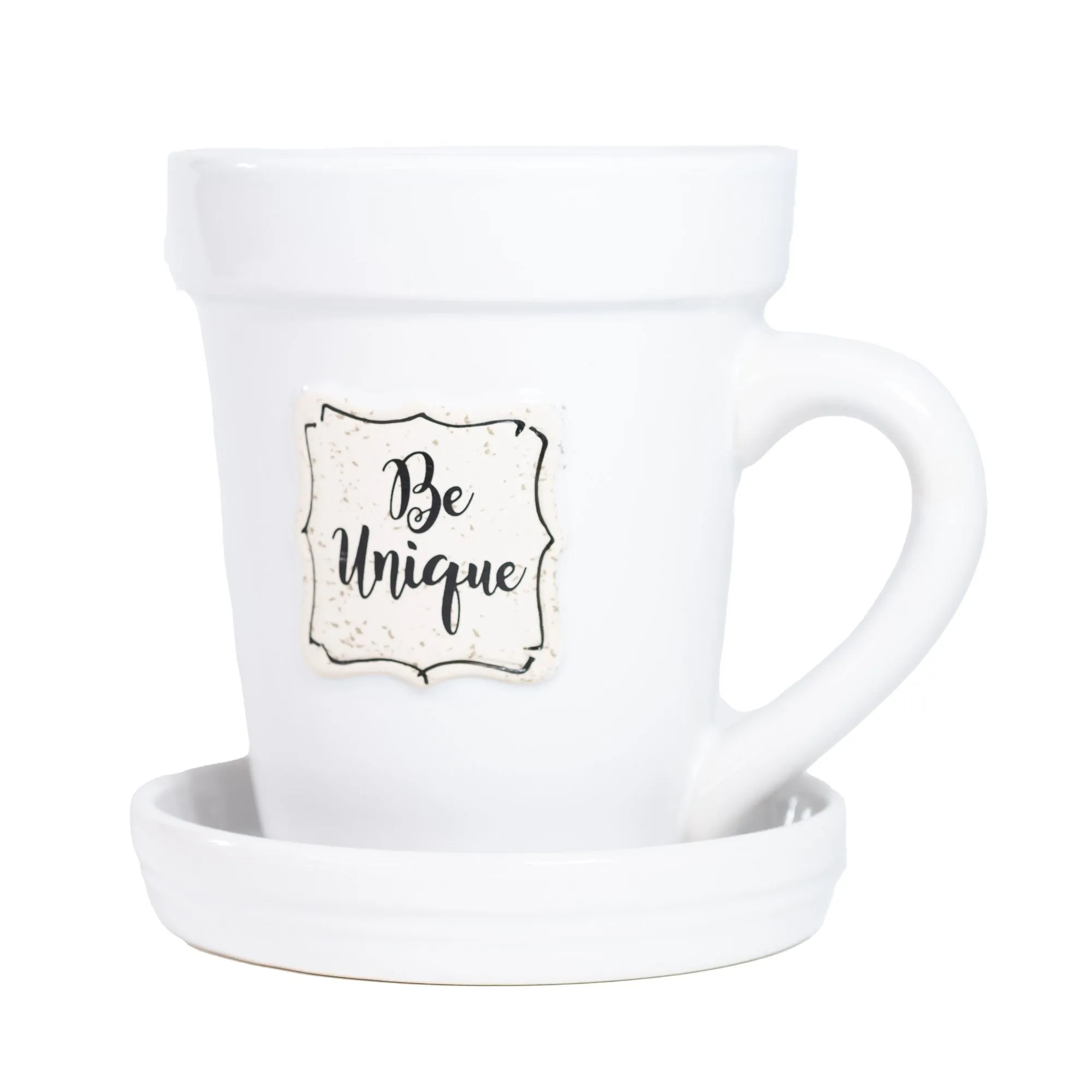 White Flower Pot Mug - “Be Unique” Without Scripture