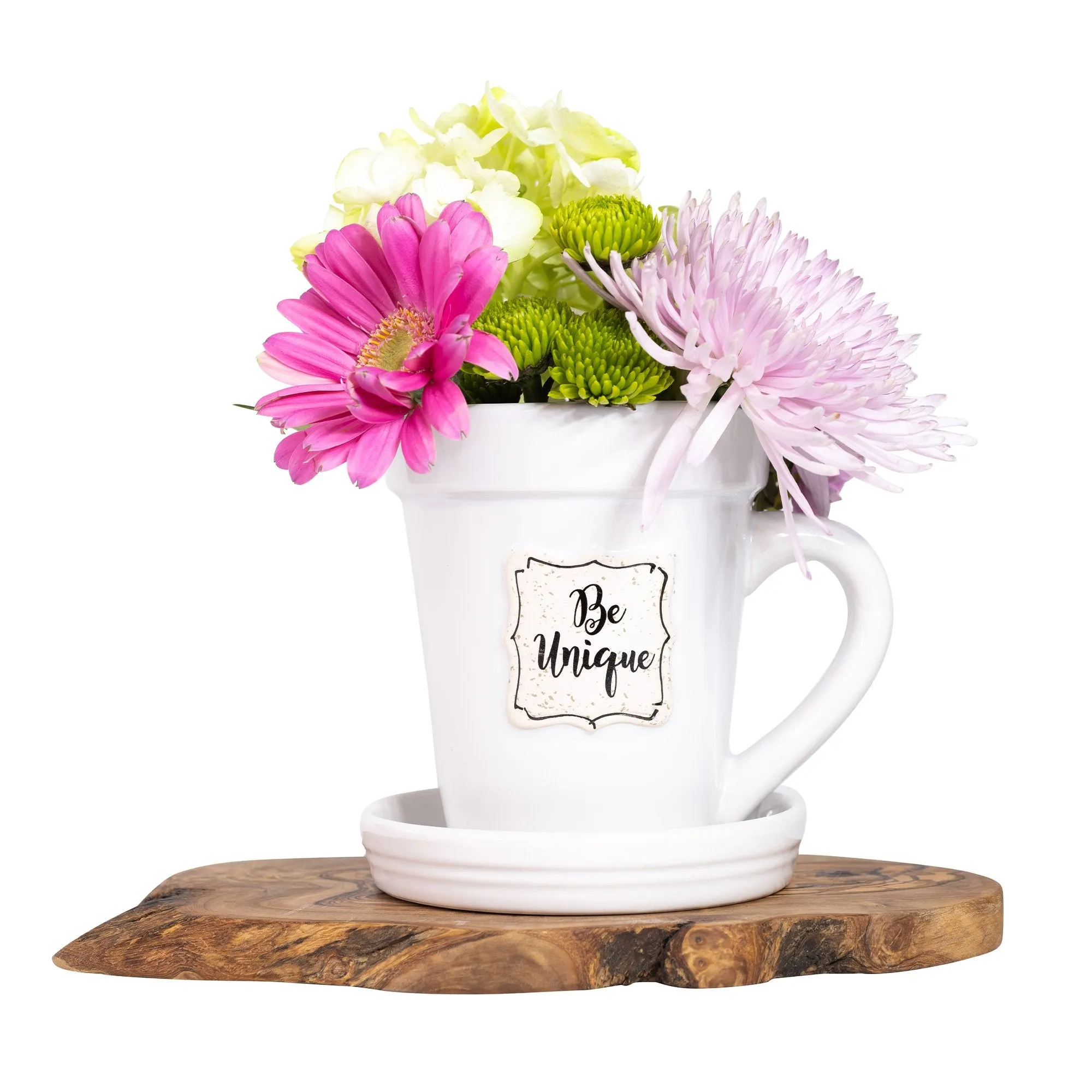 White Flower Pot Mug - “Be Unique” Without Scripture