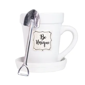 White Flower Pot Mug - “Be Unique”