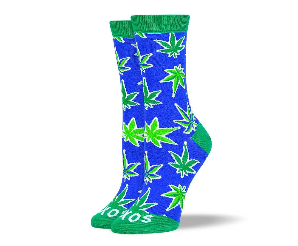 Women's Creative Blue Weed Leaf Socks