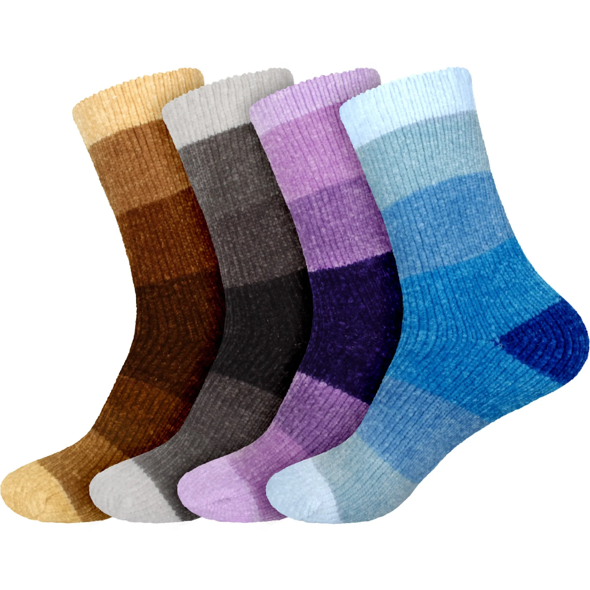 Women's Soft Chenille Furry Fuzzy Color Block Crew Home Socks