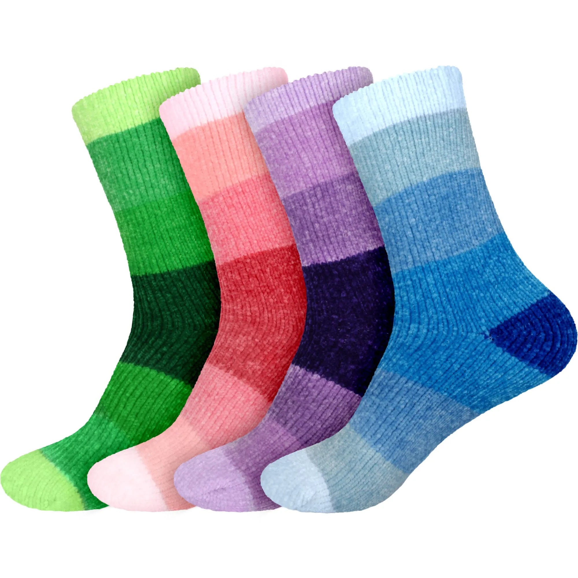 Women's Soft Chenille Furry Fuzzy Color Block Crew Home Socks