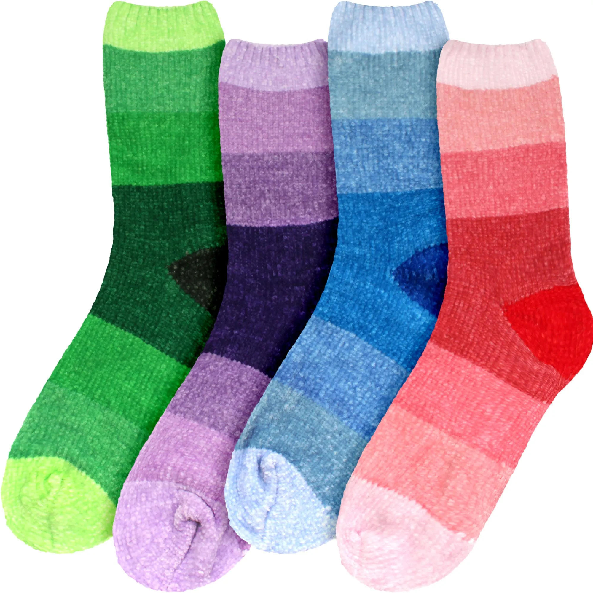 Women's Soft Chenille Furry Fuzzy Color Block Crew Home Socks