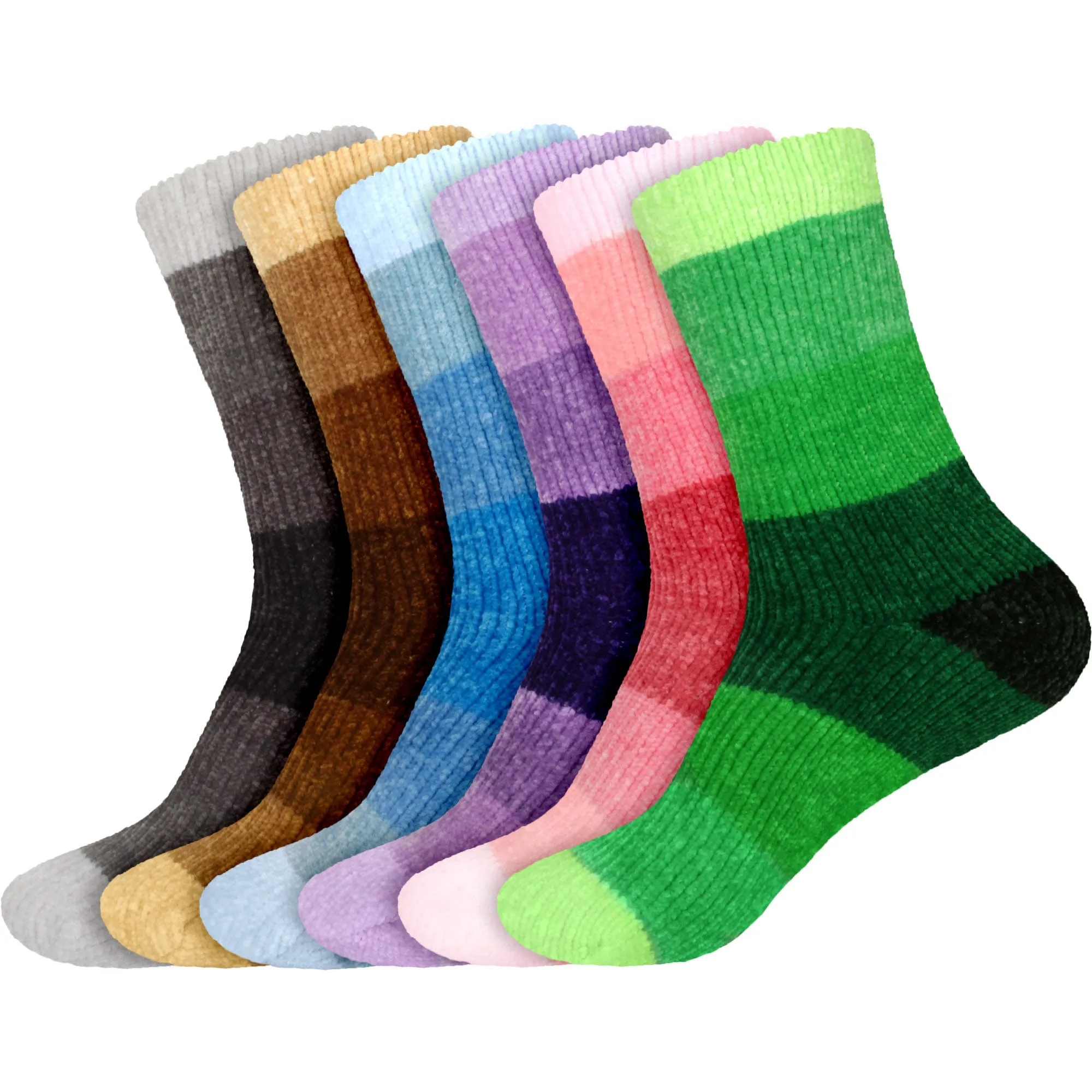 Women's Soft Chenille Furry Fuzzy Color Block Crew Home Socks