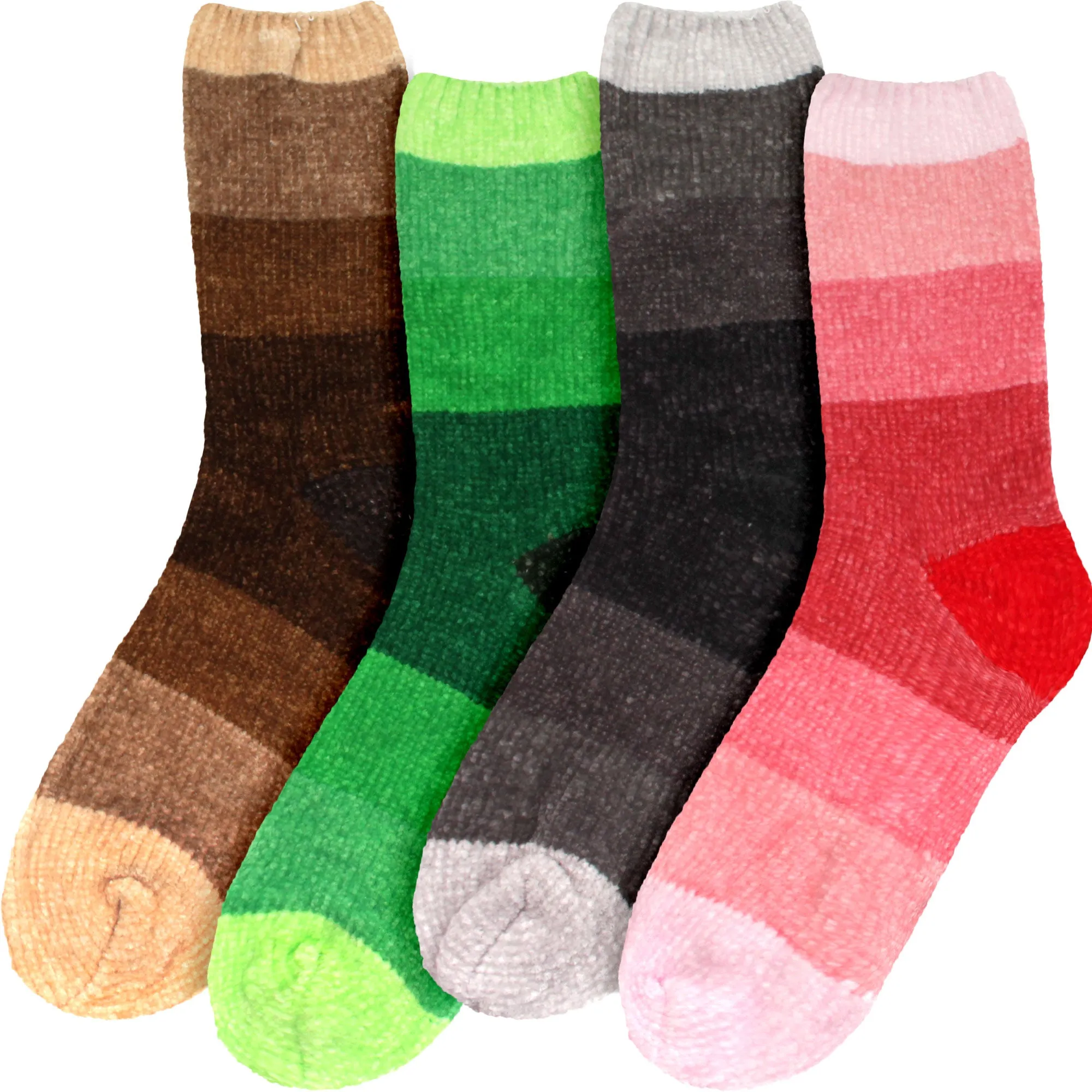 Women's Soft Chenille Furry Fuzzy Color Block Crew Home Socks