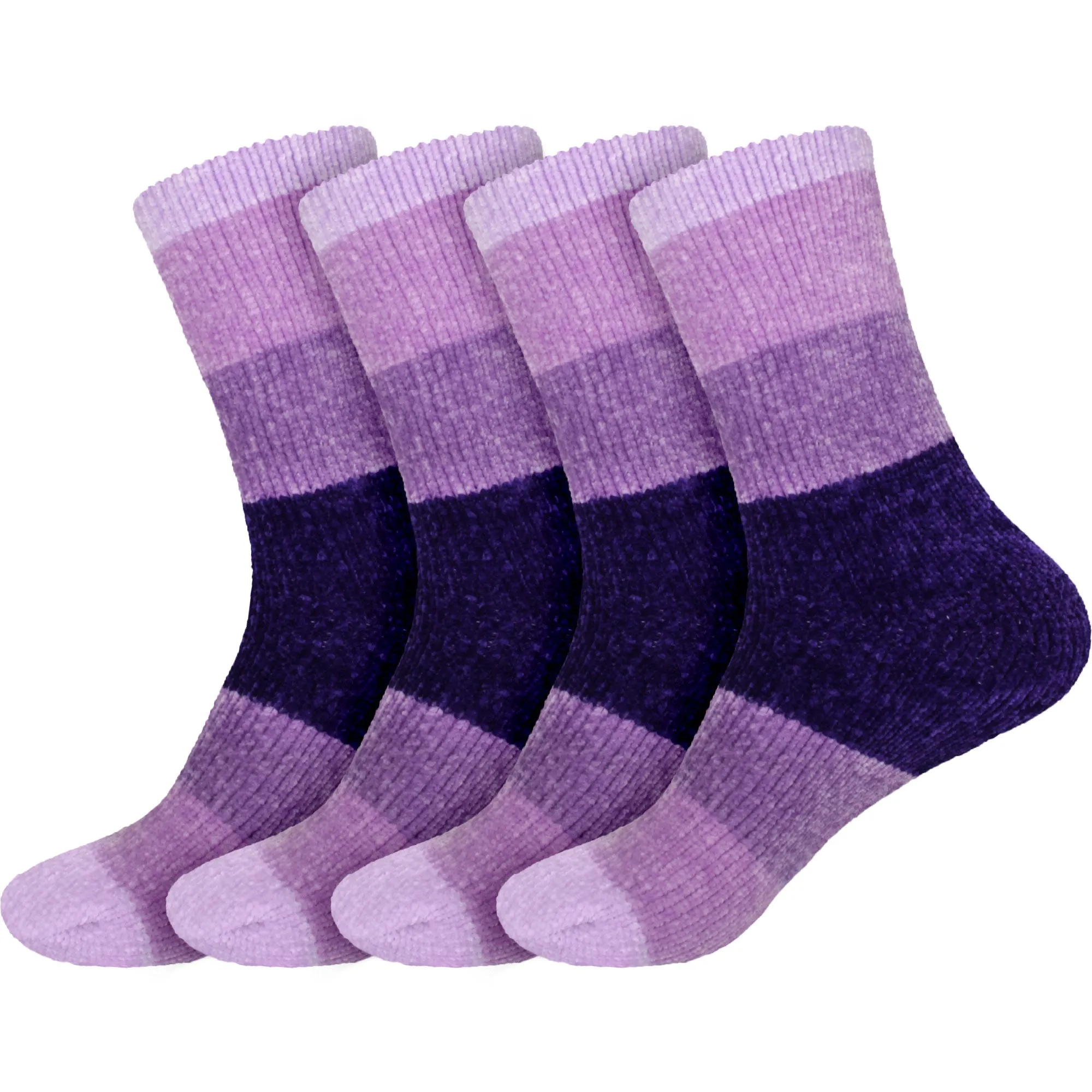 Women's Soft Chenille Furry Fuzzy Color Block Crew Home Socks