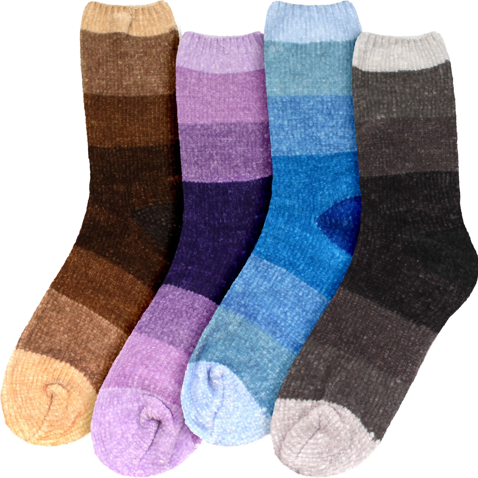 Women's Soft Chenille Furry Fuzzy Color Block Crew Home Socks