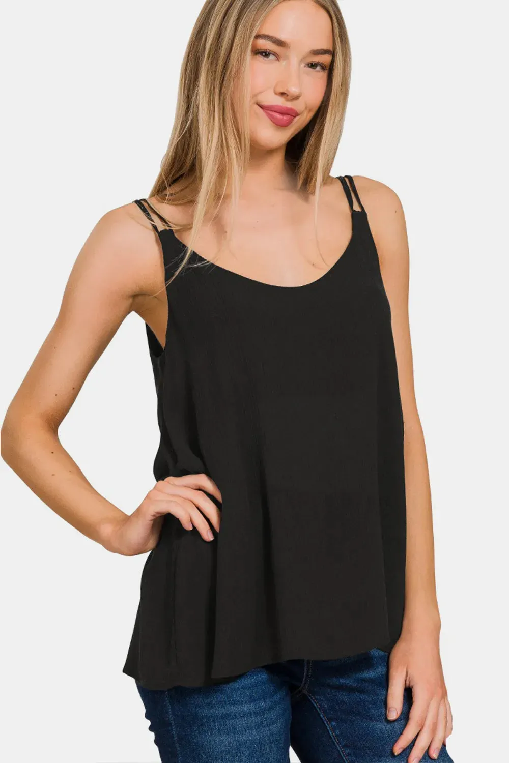 Woven Double Spaghetti Strap V-Neck Cami